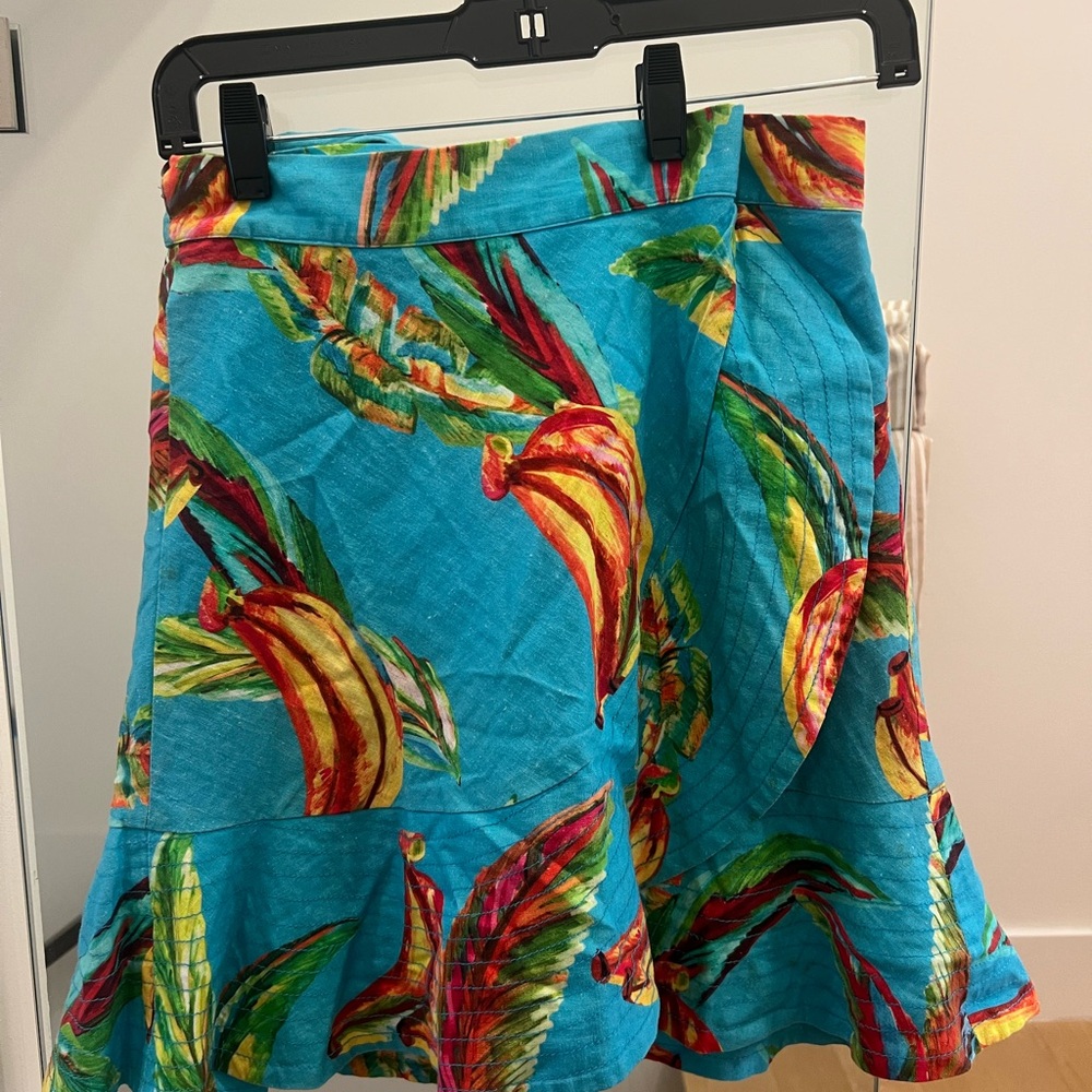 Farm Rio Tropical Blue Skirt with Vibrant Print
